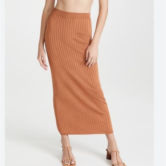 Free People Beach To Night Stretch Ribbed Knit Rustic Orange Midi Skirt - Picture 1 of 12